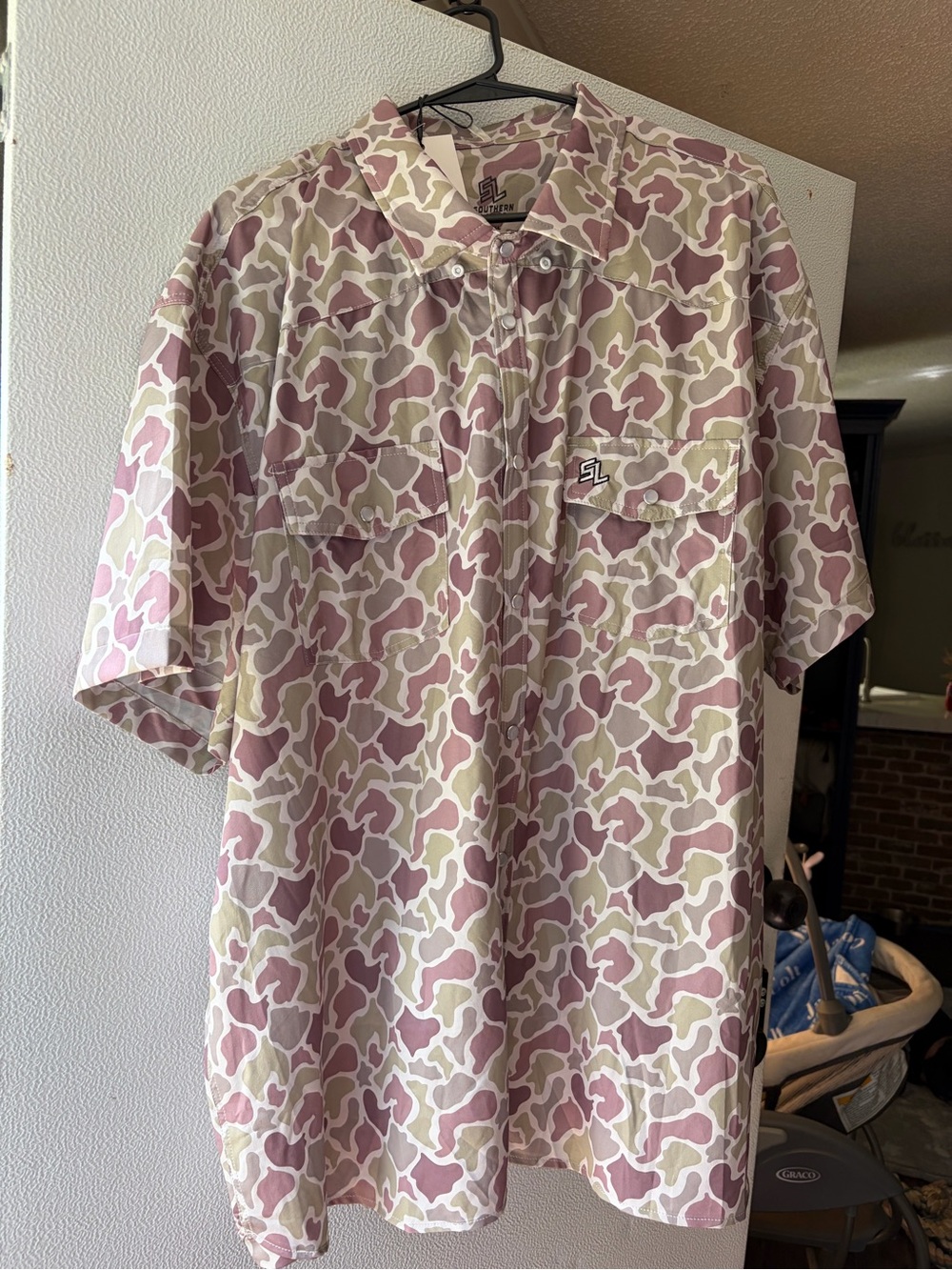 Short-Sleeve Camo Print Button-Up